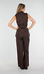 Donkerbruine Two Piece Set met Mouwloos Gilet en Rechte Broek met Witte Strepen