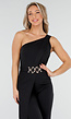 Zwarte One Shoulder Jumpsuit met Gouden Riem en Rechte Pijpen
