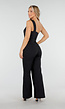Zwarte One Shoulder Jumpsuit met Gouden Riem en Rechte Pijpen
