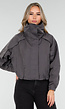 Zwarte Cropped Windbreaker Jas met Brede Overslagsluiting