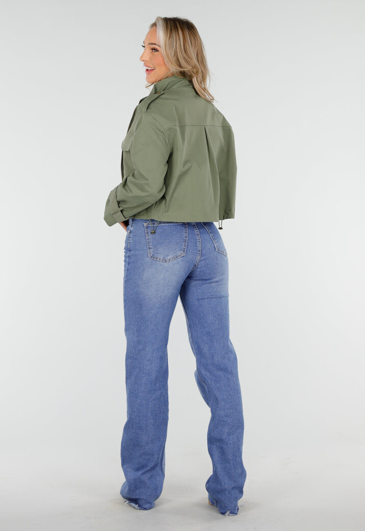 Groene Cropped Utility Jas met Grote Zakken