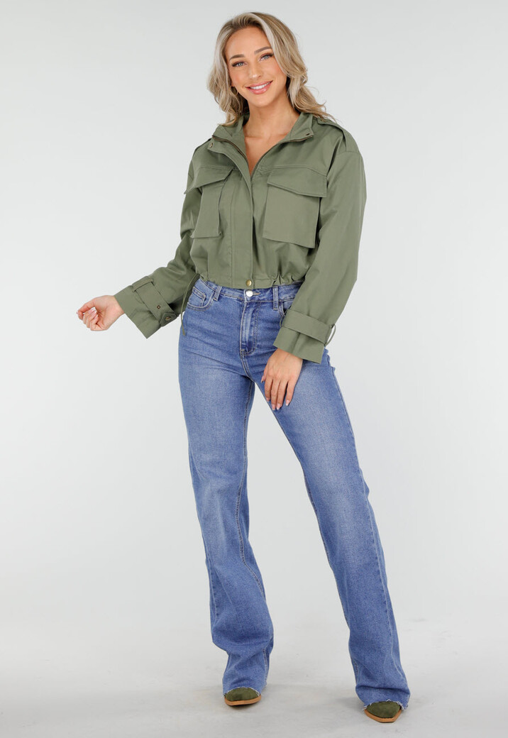 Groene Cropped Utility Jas met Grote Zakken
