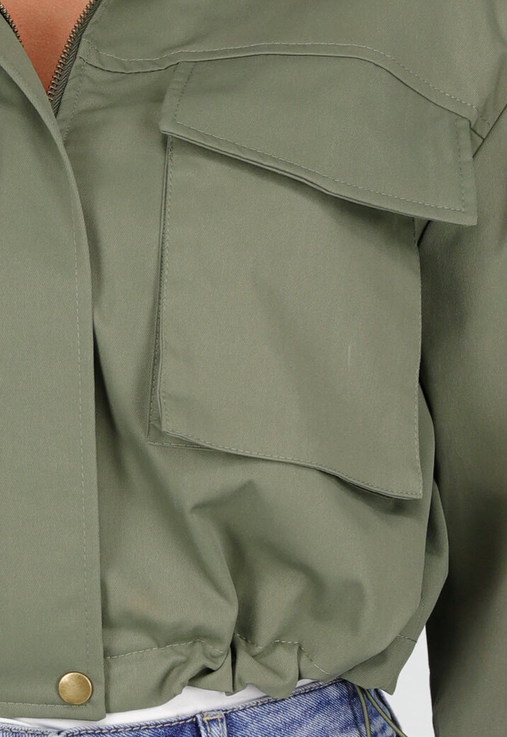 Groene Cropped Utility Jas met Grote Zakken