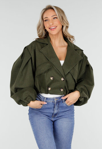 Groene Cropped Trench Jas