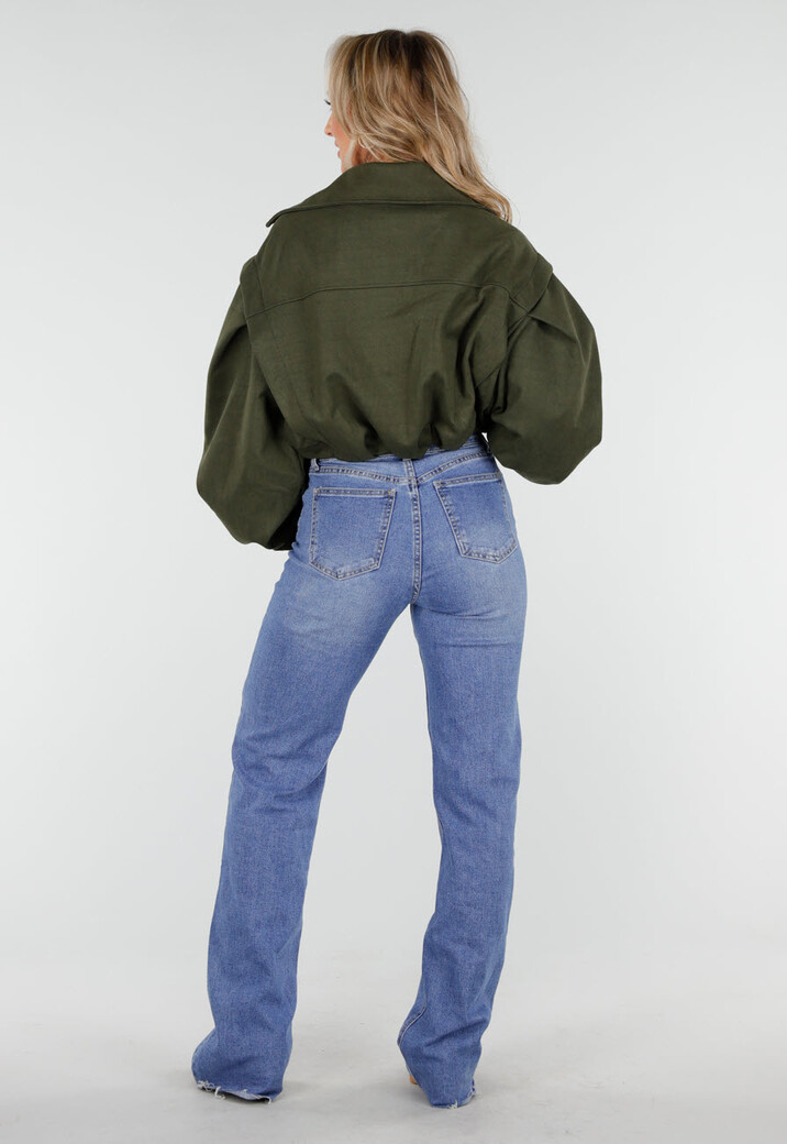 Groene Cropped Suède Trench Jas