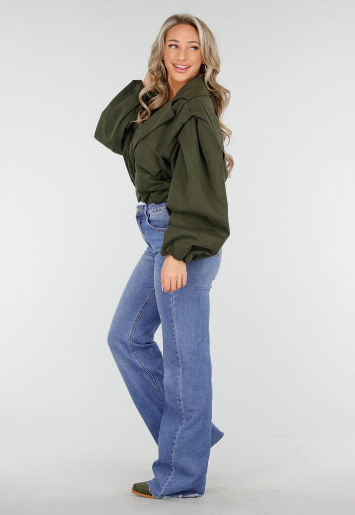 Groene Cropped Suède Trench Jas