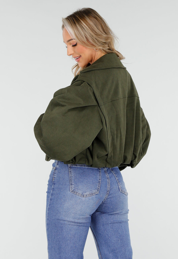 Groene Cropped Suède Trench Jas