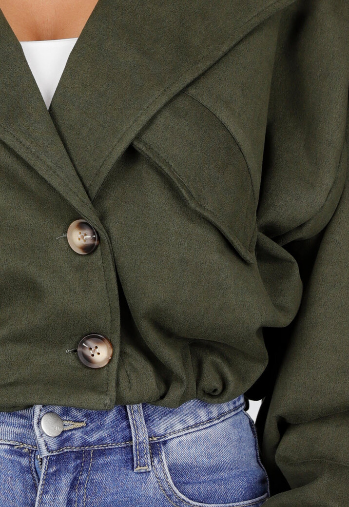 Groene Cropped Suède Trench Jas