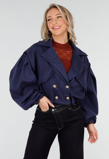 Navy Suède Korte Trenchcoat