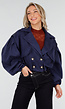 Navy Suède Korte Trenchcoat