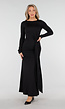 Zwarte Lange Jurk met Strikdetail en Lange Mouwen
