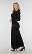 Zwarte Lange Jurk met Strikdetail en Lange Mouwen