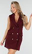 Bordeauxrode Mouwloze Blazerjurk met Dubbele Rij Knopen en Reverskraag