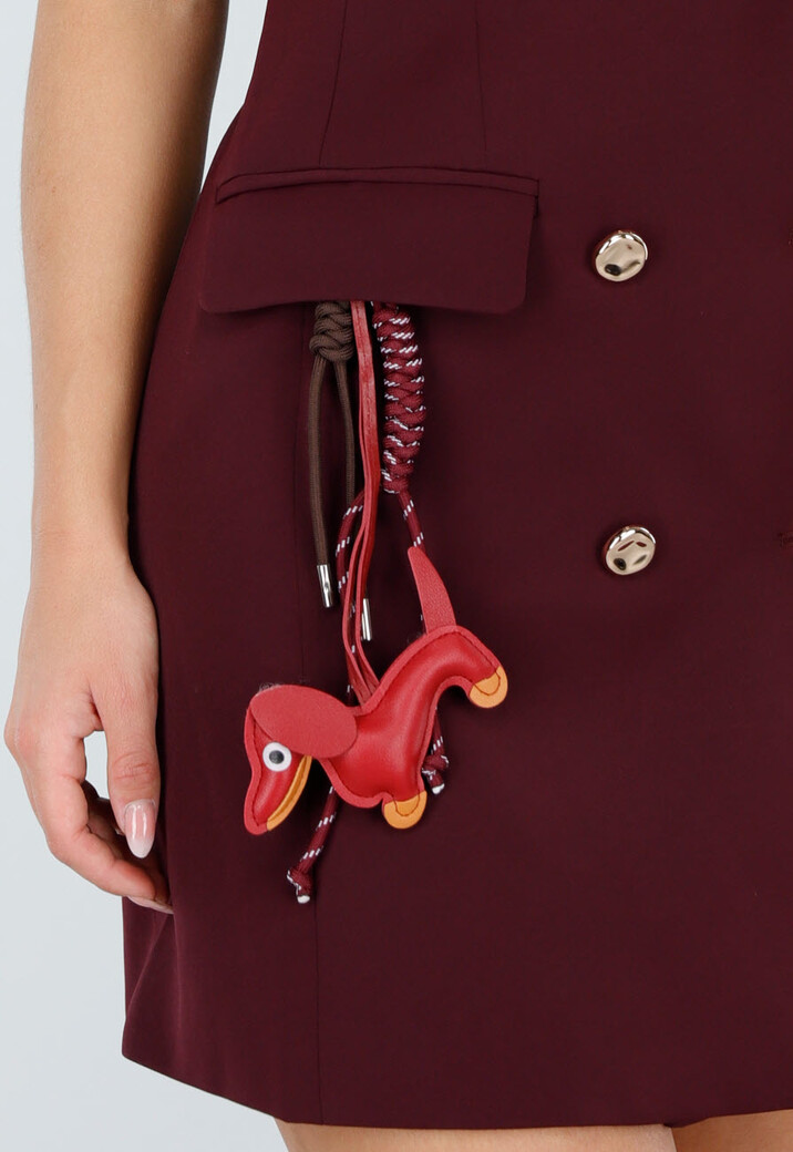 Bordeauxrode Mouwloze Blazerjurk met Dubbele Rij Knopen en Reverskraag