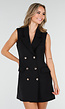 Zwarte Mouwloze Blazerjurk met Gouden Knopen