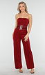 Bordeauxrode Strapless Jumpsuit met Gespen en Rechte Pijpen