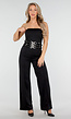 Zwarte Strapless Jumpsuit met Gespen en Rechte Pijpen