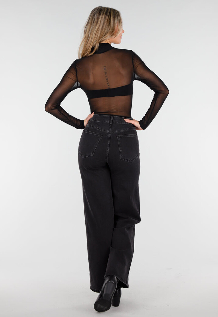 Zwarte High Waist Jeans met Wide Leg en Rechte Pijpen