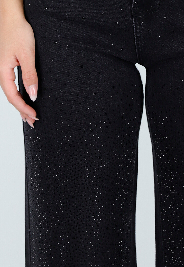 Zwarte High Waist Jeans met Wide Leg en Rechte Pijpen