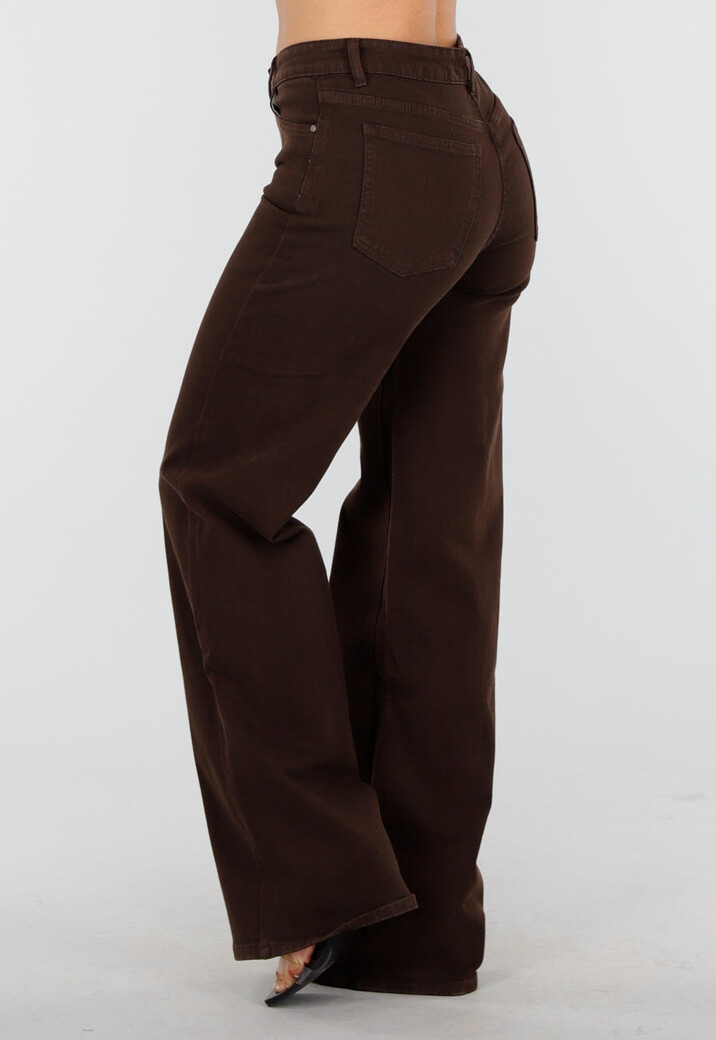 Bruine Straight Leg Stretch Jeans met Hoge Taille en Rechte Pijpen