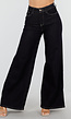 Donkerblauwe Flared Jeans met High Waist en Contrasterende Stiksels