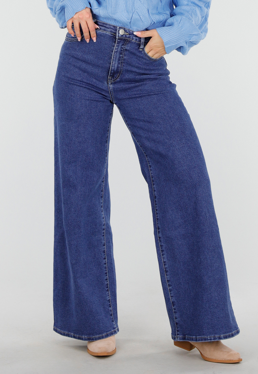 Blauwe Jeans met Hoge Taille en Wijde Pijpen