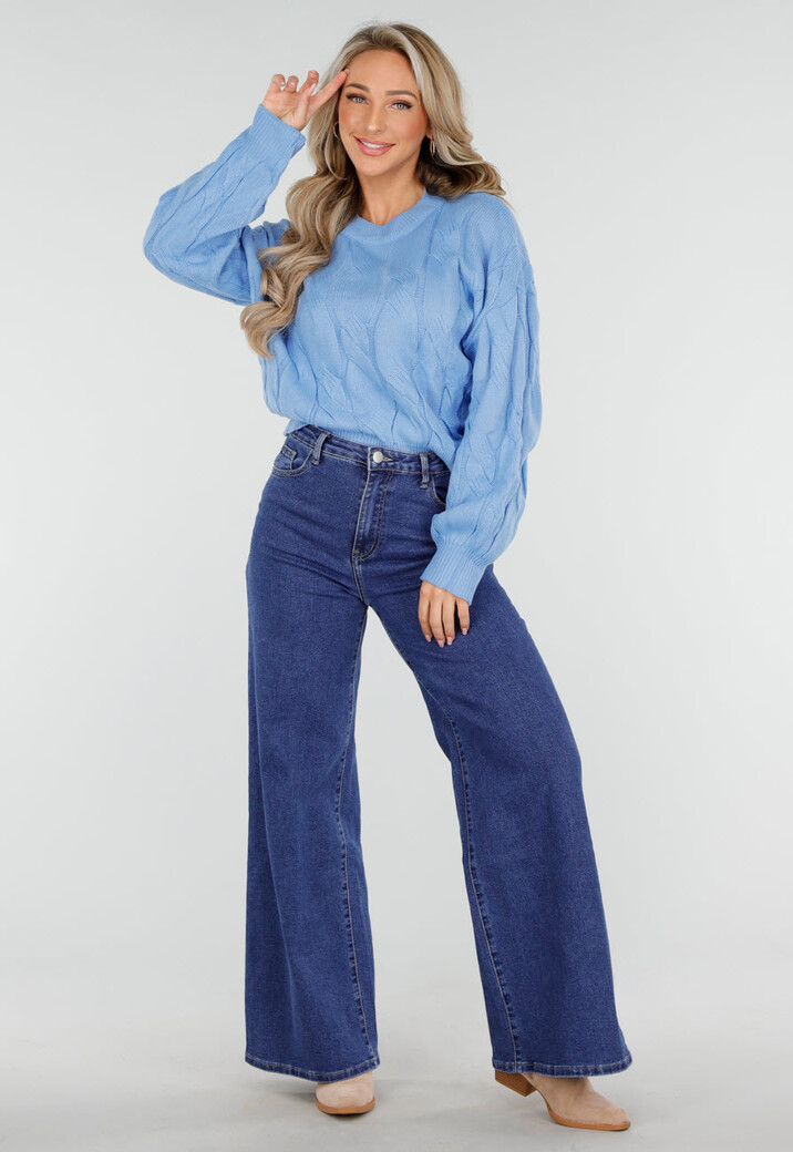 Blauwe Jeans met Hoge Taille en Wijde Rechte Pijpen