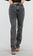 Grijze High Waist Straight Leg Stretch Jeans met Subtiele Wassing