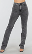 Grijze High Waist Straight Leg Stretch Jeans met Subtiele Wassing