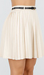 Beige Geplooide Plissé Rok met Riem
