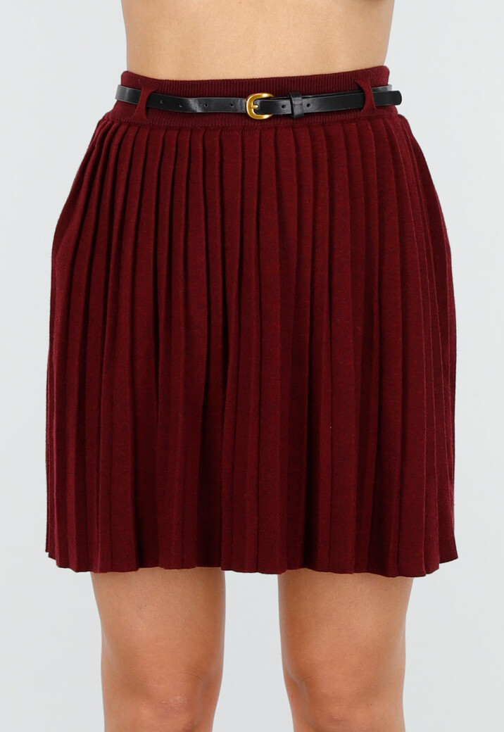 Bordeauxrode Plissé Rok Met Riem