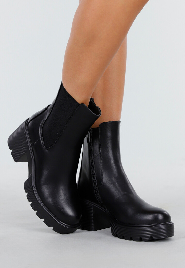 Zwarte Chunky Enkelboots met Blokhak