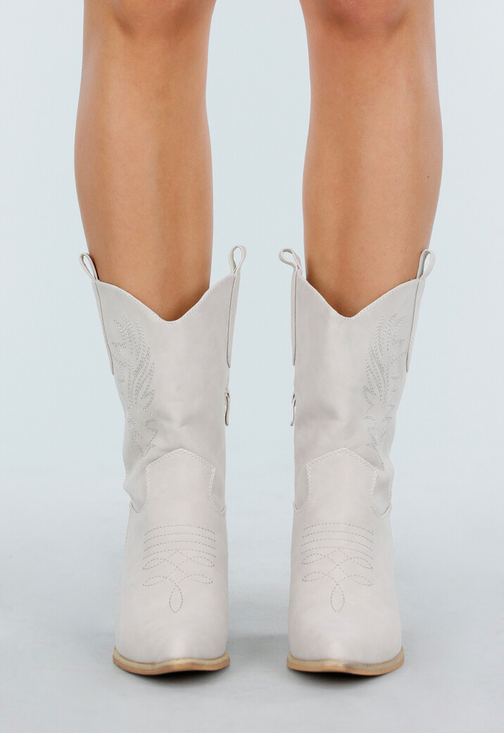 Beige Suède Look Cowboylaarzen met Blokhak
