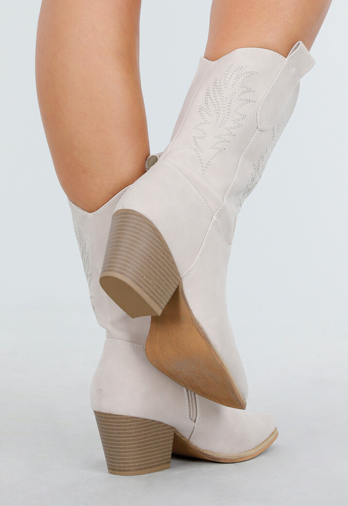 Beige Suède Look Cowboylaarzen met Blokhak