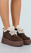 Donkerbruine Suède Sneakers met Plateauzool En Warme Voering