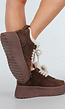 Donkerbruine Suède Sneakers met Plateauzool En Warme Voering