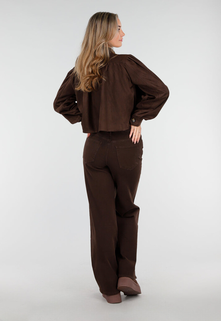 Donkerbruine Suède Sneakers met Plateauzool En Warme Voering