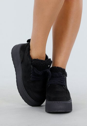 Zwarte Sneakers met Bontvoering