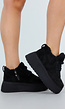 Zwarte Sneakers met Bontvoering en Dikke Platformzool met Veters en Rits