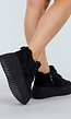 Zwarte Sneakers met Bontvoering en Dikke Platformzool met Veters en Rits