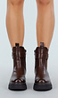 Bruine Enkelboots met Chunky Zool en Goudkleurige Gesp