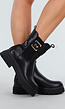 Zwarte Enkelboots met Chunky Zool Rits en Goudkleurige Gesp