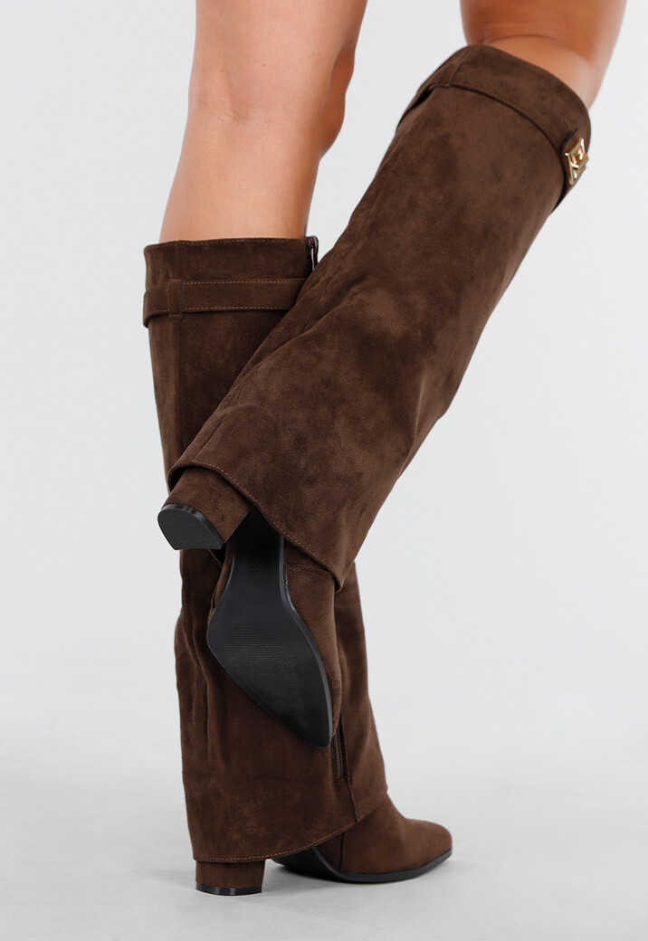 Bruine Suède-Look Laarzen met Gouden Gesp
