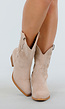 Beige Suède Cowboylaarzen met Lage Hak en Borduursel