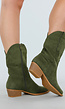 Groene Cowboylaarzen met Lage Hak en Suède Look