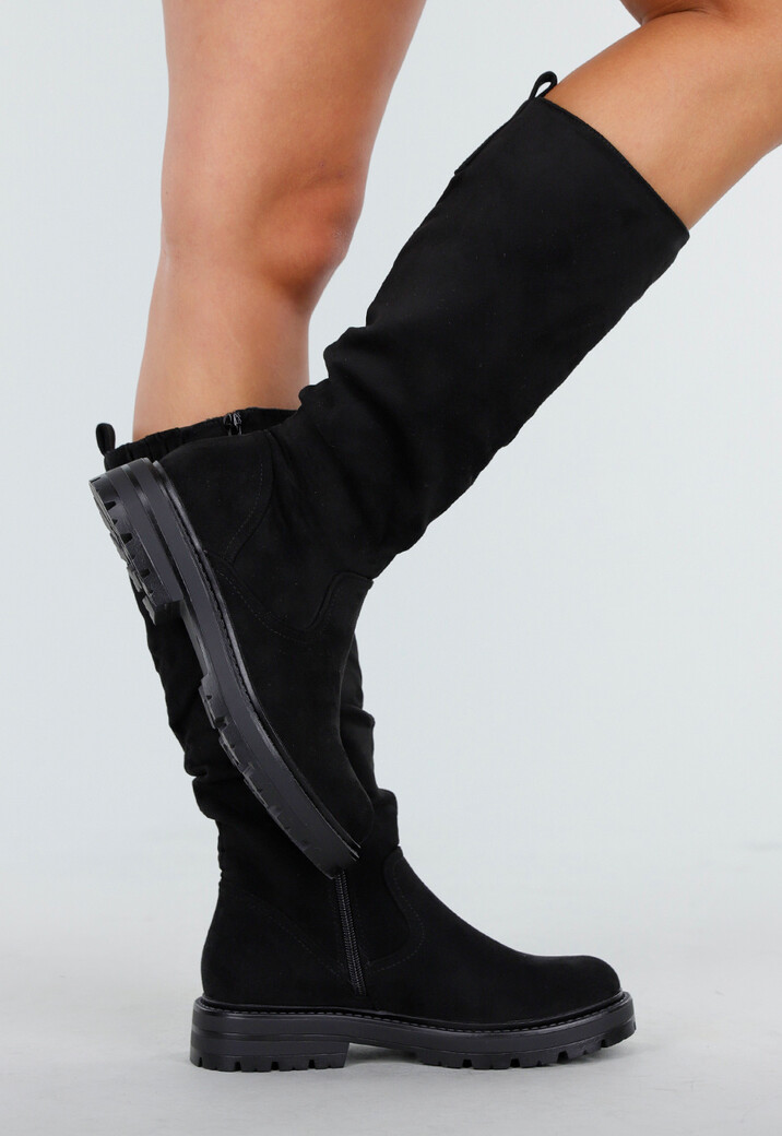 Zwarte Suède Hoge Laarzen met Grove Zool en Rits