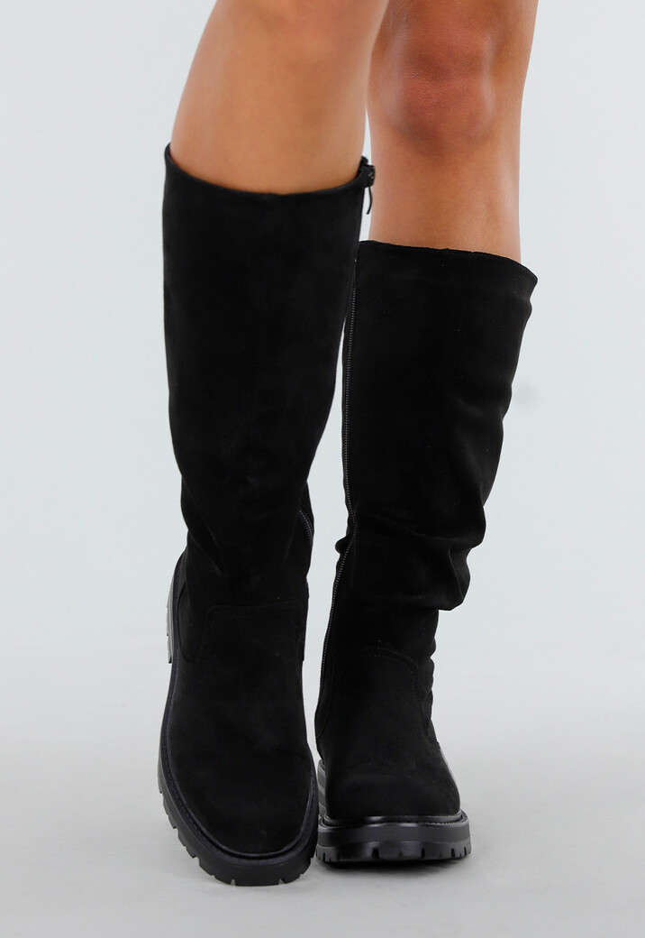 Zwarte Suède Hoge Laarzen met Grove Zool en Rits