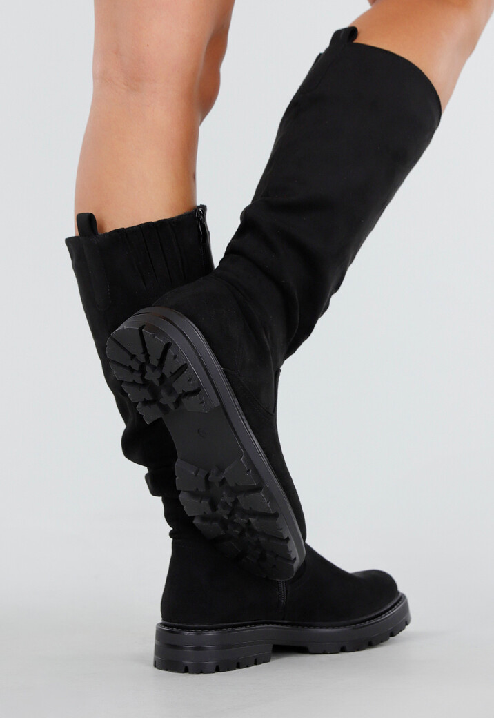 Zwarte Suède Hoge Laarzen met Grove Zool en Rits