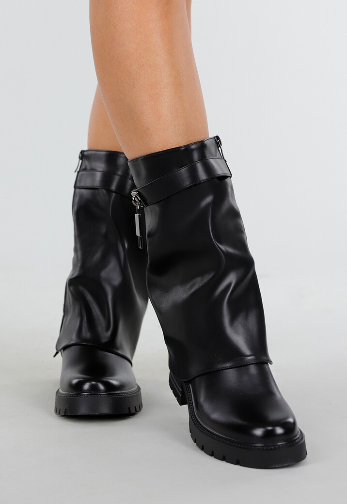 Korte Zwarte Laarzen met Schacht en Gespdetail