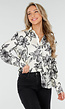 Witte Blouse met Zwarte Bloemenprint en Lange Mouwen